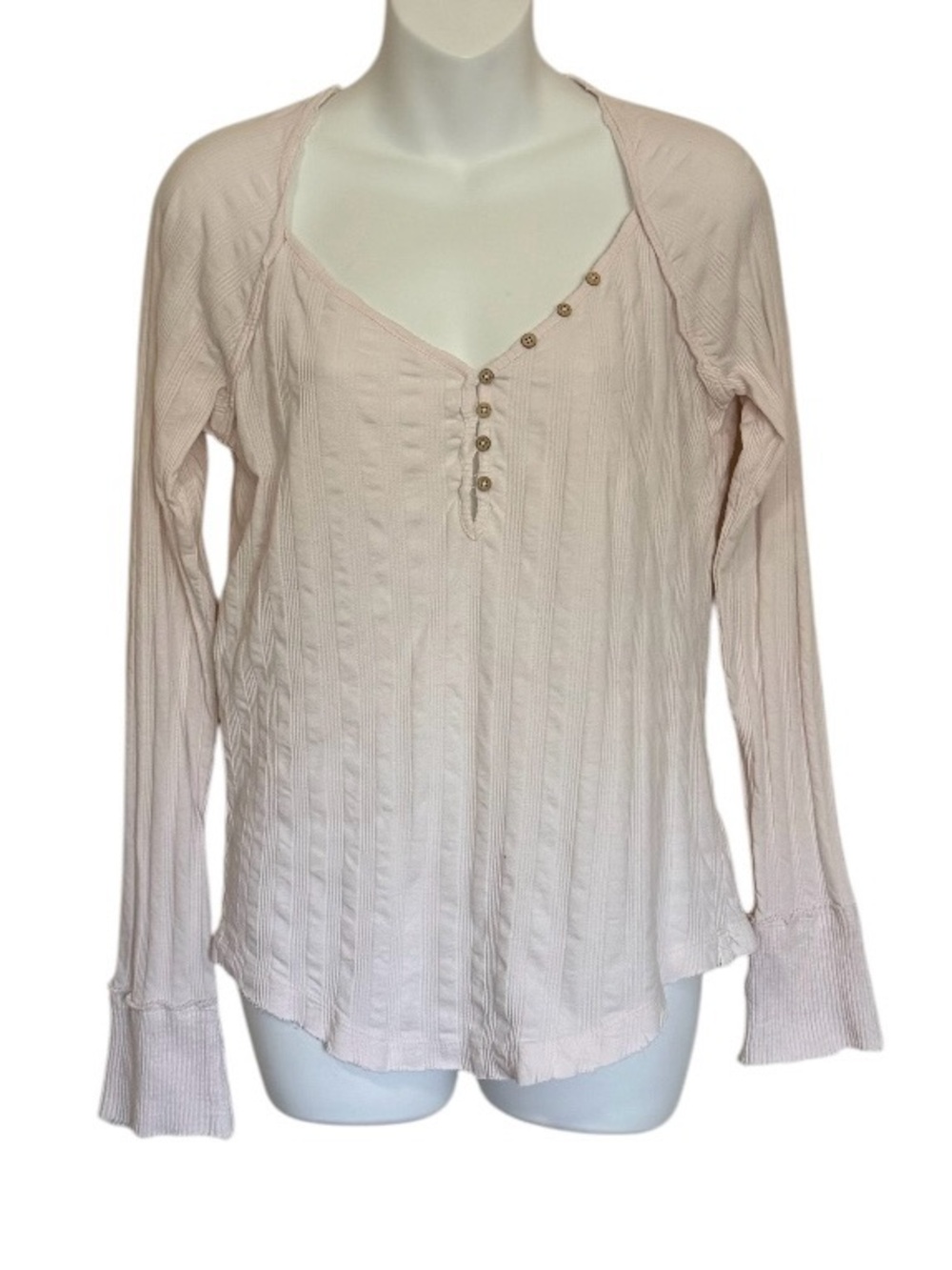 Free People We The Free Light Pink Long-Sleeve Henley Top Size Large